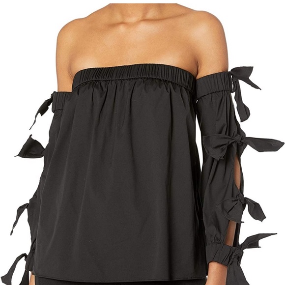 Black MILLY “Blithe”, off the shoulder top w/ bow accents. Elegant whimsy Sz S - Picture 1 of 12